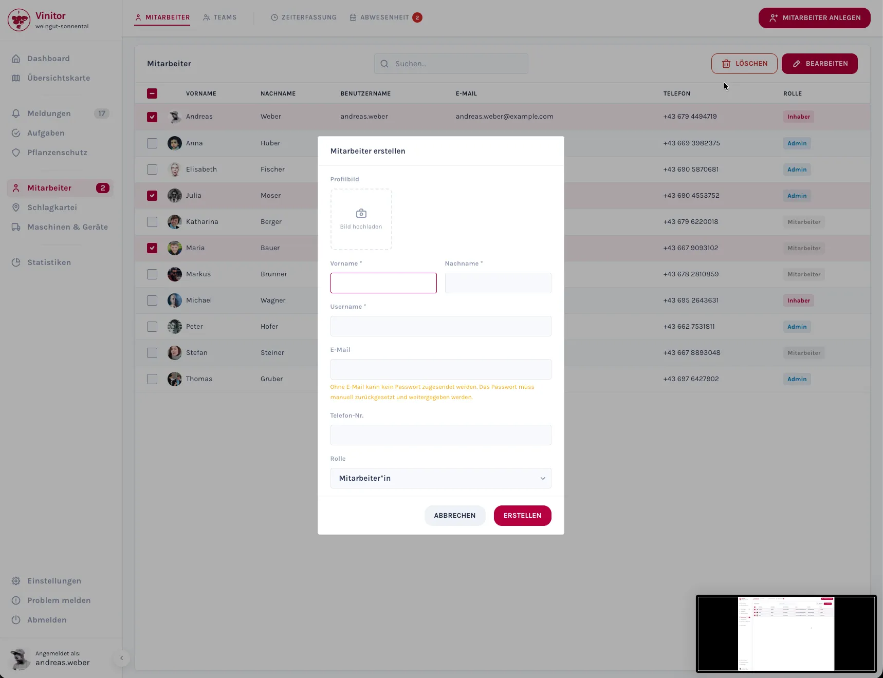 Screenshot: Benutzer-Erstellungsmodal mit Einzel- und Sammel-Modus