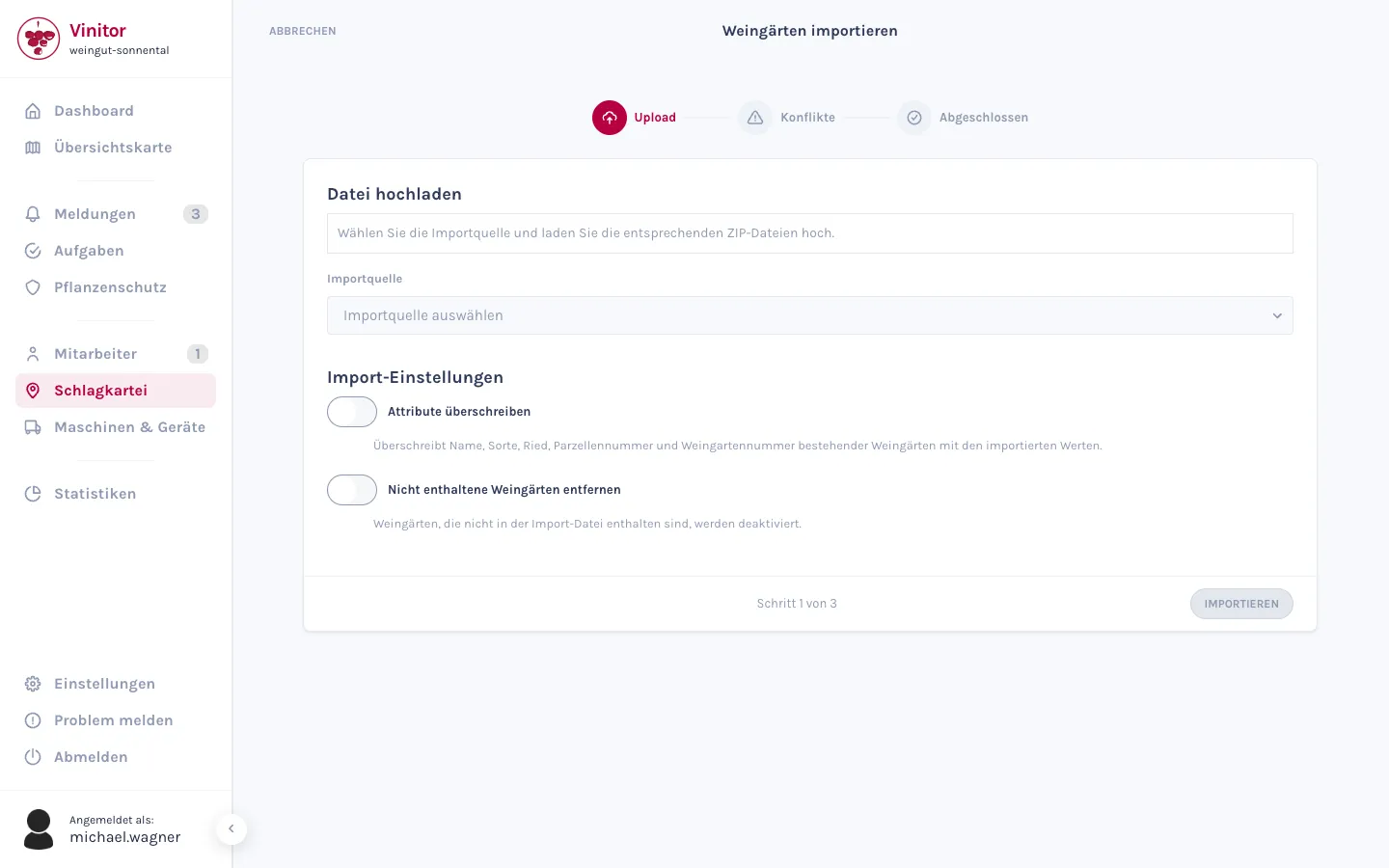Vinitor Weingarten-Import — Shape-Dateien aus eAMA/INVEKOS-GIS übernehmen