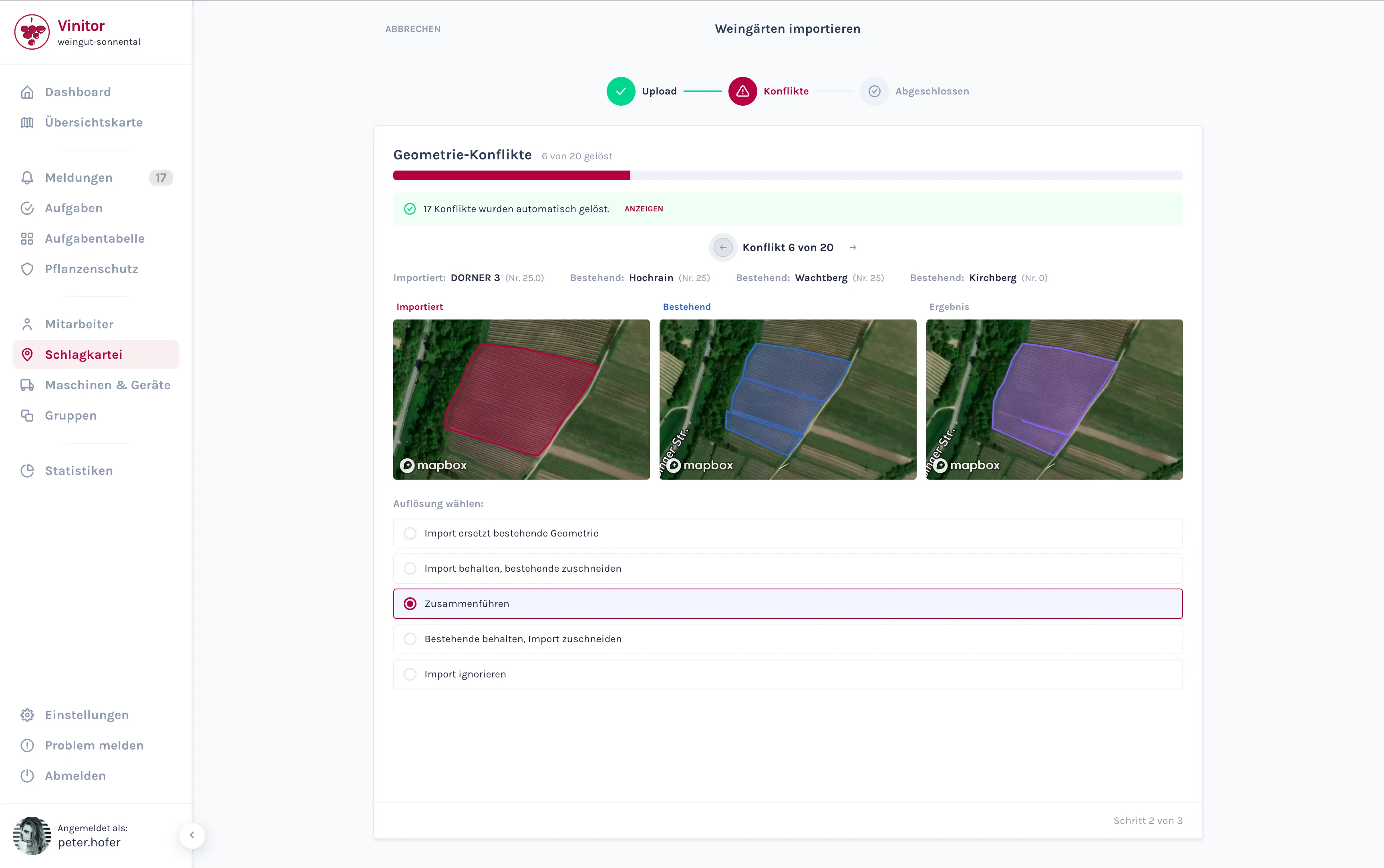 Screenshot: Import-Assistent mit Konflikterkennung